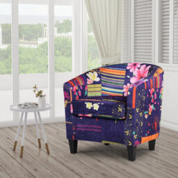 Tub Chair Armchair Club Chair In Purple Patchwork Fabric - thumbnail 2