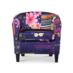 Tub Chair Armchair Club Chair In Purple Patchwork Fabric - thumbnail 4