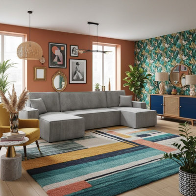 Karl U Universal Corner Sofa Bed For Living Room Chipboard Polyurethane Foam Wavy Springs 312X145X82Cm Light Grey Universal - image 1