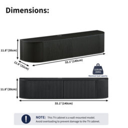 Matteo 140Cm Wall Mounted Floating Tv Cabinet With Fluted Doors - Black - thumbnail 5