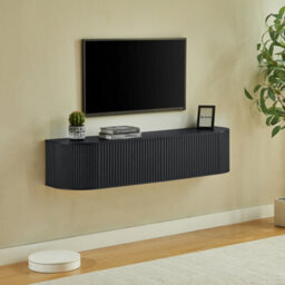 Matteo 140Cm Wall Mounted Floating Tv Cabinet With Fluted Doors - Black - thumbnail 6