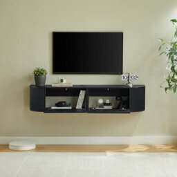 Matteo 140Cm Wall Mounted Floating Tv Cabinet With Fluted Doors - Black - thumbnail 7