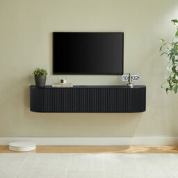 Matteo 140Cm Wall Mounted Floating Tv Cabinet With Fluted Doors - Black - thumbnail 8