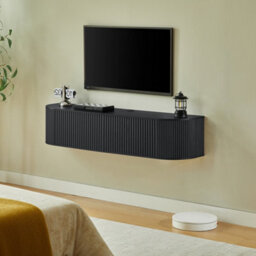 Matteo 140Cm Wall Mounted Floating Tv Cabinet With Fluted Doors - Black - thumbnail 9