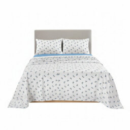 Soft Flower Print Brushed Cotton Fitted Flat Sheet And Matching Pillowcases Blue - thumbnail 3