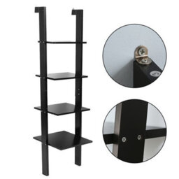Darphe 34X160Cm Black 4 Tier Wooden Wall Ladder Shelf For Home - thumbnail 6