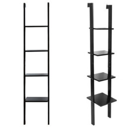 Darphe 34X160Cm Black 4 Tier Wooden Wall Ladder Shelf For Home - thumbnail 5
