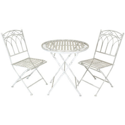 Charles Bentley Rustic Wrought Iron Outdoor Bistro Set - Antique White - image 1