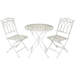 Charles Bentley Rustic Wrought Iron Outdoor Bistro Set - Antique White - thumbnail 1