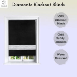 Lister Cartwright Diamante Roller Blinds For Windows - 90 X 165 Cm - Easy To Fit Child Safety Included - Black - thumbnail 5