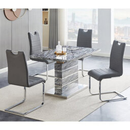 Furniture in Fashion Parini Extendable Melange High Gloss Dining Table 4 Grey Chairs - thumbnail 1