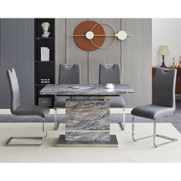 Furniture in Fashion Parini Extendable Melange High Gloss Dining Table 4 Grey Chairs - thumbnail 2