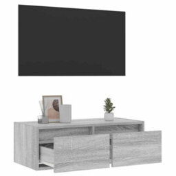 Berkfield Tv Cabinet With Led Lights Grey Sonoma 75X35.5X25 Cm - thumbnail 5