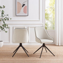 Furniturebox Uk 2X Beaumont Cream Fabric Swivel Dining Chairs - thumbnail 2