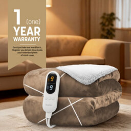 Keplin Large Electric Heated Throw Blanket , Machine Washable Fleece Wool Duvet, 1 Year Warranty, Earth/cream Sherpa Pattern - thumbnail 8