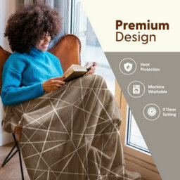 Keplin Large Electric Heated Throw Blanket , Machine Washable Fleece Wool Duvet, 1 Year Warranty, Earth/cream Sherpa Pattern - thumbnail 3