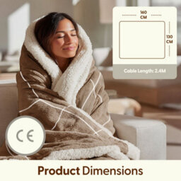 Keplin Large Electric Heated Throw Blanket , Machine Washable Fleece Wool Duvet, 1 Year Warranty, Earth/cream Sherpa Pattern - thumbnail 2