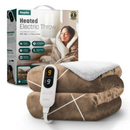 Keplin Large Electric Heated Throw Blanket , Machine Washable Fleece Wool Duvet, 1 Year Warranty, Earth/cream Sherpa Pattern - thumbnail 1