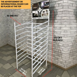 Novecrafto White Wall Panel Stand With 10 Shelves - Metal Showroom Shop Fitting Versatile Display Rack - thumbnail 3