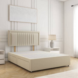 Bsspoke Canes Divan Bed Cream Plush Velvet With 24Inch Headboard & No Mattress No Drawers In Double King 3Ft 4Ft 6Ft