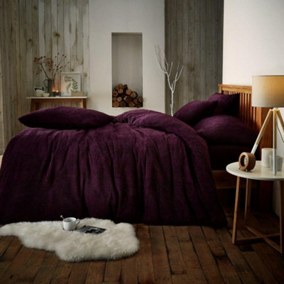 Gc Gaveno Cavailia Teddy Bear Fleece Single Aubergine Duvet Set With Matching Pillowcase Fluffy Warm & Cosy Super Soft Bedding Set - image 1