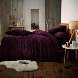 Gc Gaveno Cavailia Teddy Bear Fleece Single Aubergine Duvet Set With Matching Pillowcase Fluffy Warm & Cosy Super Soft Bedding Set - thumbnail 1