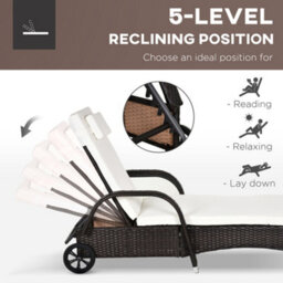 Outsunny 3 Pcs Rattan Lounger Recliner Bed Garden Furniture Set W/ Side Table - thumbnail 5