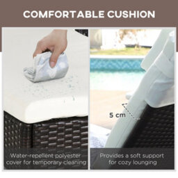 Outsunny 3 Pcs Rattan Lounger Recliner Bed Garden Furniture Set W/ Side Table - thumbnail 7