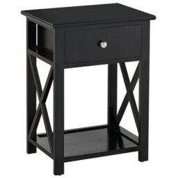 Homcom 55Cm End Side Table W/ Drawer Shelf Home Storage Furniture Black - thumbnail 2