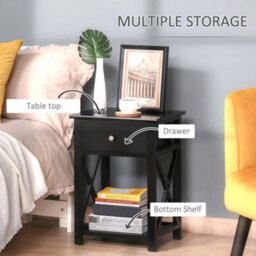Homcom 55Cm End Side Table W/ Drawer Shelf Home Storage Furniture Black - thumbnail 5