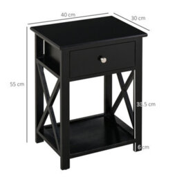 Homcom 55Cm End Side Table W/ Drawer Shelf Home Storage Furniture Black - thumbnail 3