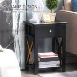 Homcom 55Cm End Side Table W/ Drawer Shelf Home Storage Furniture Black - thumbnail 4
