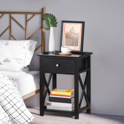 Homcom 55Cm End Side Table W/ Drawer Shelf Home Storage Furniture Black - thumbnail 7