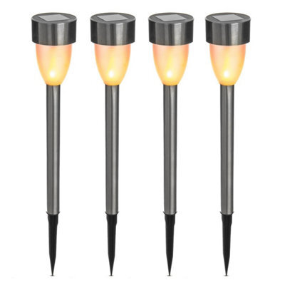 8 X Stainless Steel Solar Powered Led Bollard Post Lights Outdoor Garden Fence - image 1