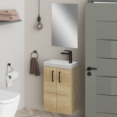 Banyetti Mino 400mm Natural Oak Wall Hung Cloakroom Vanity