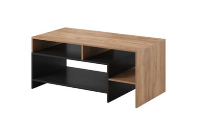 Arte Alva Contemporary Coffee Table 2 Shelves Oak Gold Craft Effect & Black (H)530mm (W)1200mm (D)600mm - image 1