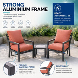 Shatchi 4 Seater 5 Piece Aluminium Garden Sofa Dining Set With Gas Lift Table, Ottoman Bench & Terracotta Cushions - thumbnail 7