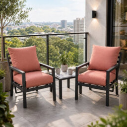 Shatchi 4 Seater 5 Piece Aluminium Garden Sofa Dining Set With Gas Lift Table, Ottoman Bench & Terracotta Cushions - thumbnail 2