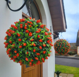 Pair Of Best Artificial 28Cm Orange Tulip Hanging Basket Flower Topiary Ball - Suitable For Outdoor Use - Weather & Fade Resistant - thumbnail 2
