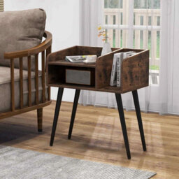 Coffee 2-Tier Bedside End Table With Metal Support Legs - thumbnail 1