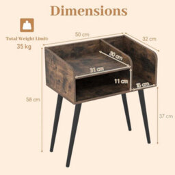 Coffee 2-Tier Bedside End Table With Metal Support Legs - thumbnail 2