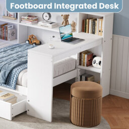 Btm 3Ft L Shape Daybed, Storage Drawers And Bookcase, Led Headboard With Charging Station, White, 90X190Cm - thumbnail 8