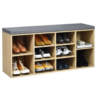 Entryway Shoe Storage Bench With Cushions & Adjustable Shelves Natural - image 1