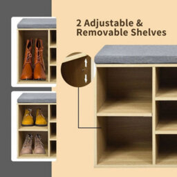 Entryway Shoe Storage Bench With Cushions & Adjustable Shelves Natural - thumbnail 5