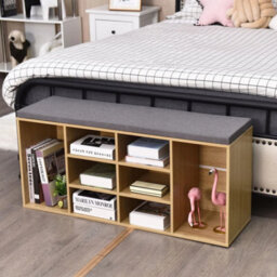 Entryway Shoe Storage Bench With Cushions & Adjustable Shelves Natural - thumbnail 4
