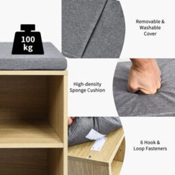 Entryway Shoe Storage Bench With Cushions & Adjustable Shelves Natural - thumbnail 6