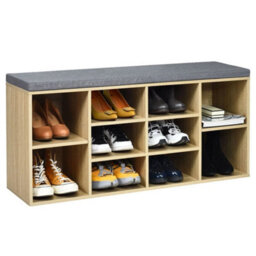 Entryway Shoe Storage Bench With Cushions & Adjustable Shelves Natural - thumbnail 1
