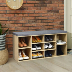 Entryway Shoe Storage Bench With Cushions & Adjustable Shelves Natural - thumbnail 3