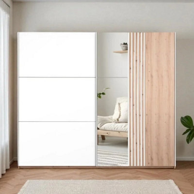 Arte Sintra 250Cm Sliding Wardrobe - White & Wotan Oak, Spacious Storage With Mirror & Designer Accents - image 1