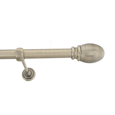 Toolty Antique Brass Metal Curtain Pole 25mm With Finials Rod Classic Brackets Oval 195Cm